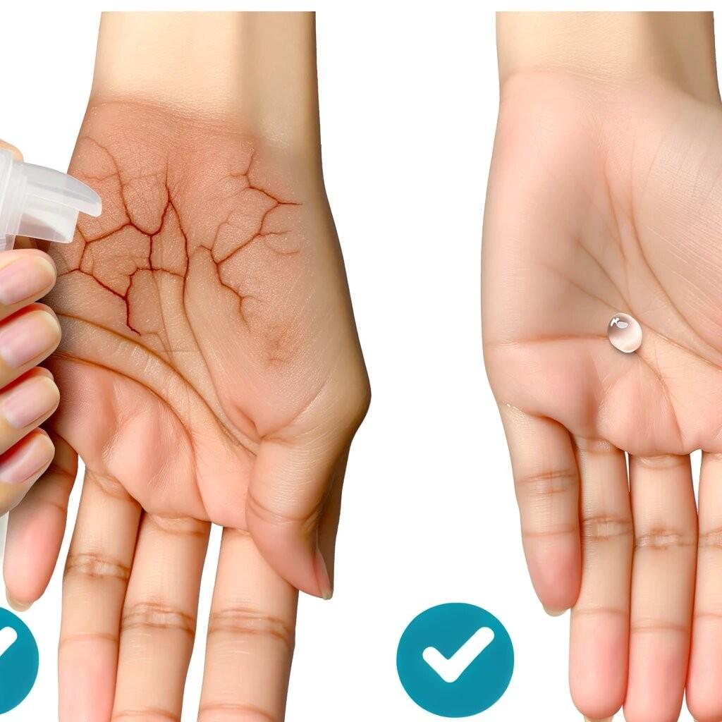 Comparison of hands treated with  moisturizing hand sanitizer versus regular sanitizer. 