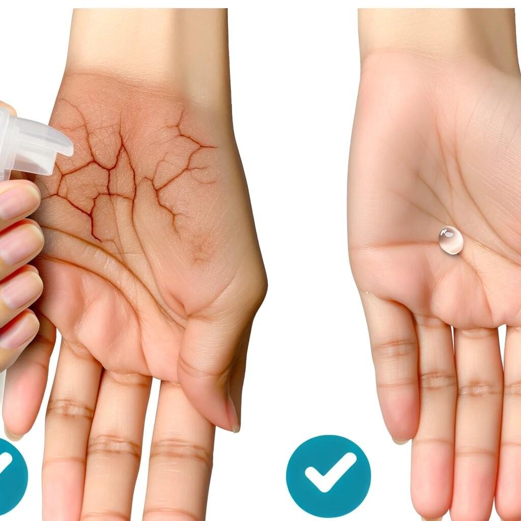 Comparison of hands treated with moisturizing hand sanitizer versus regular sanitizer.